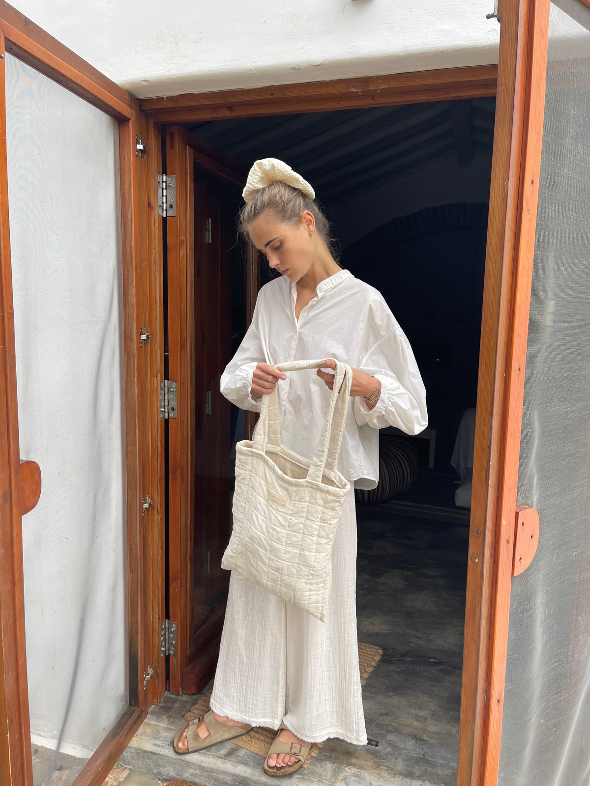Saint Philomena Tote Bag — Natural Jacquard Cotton