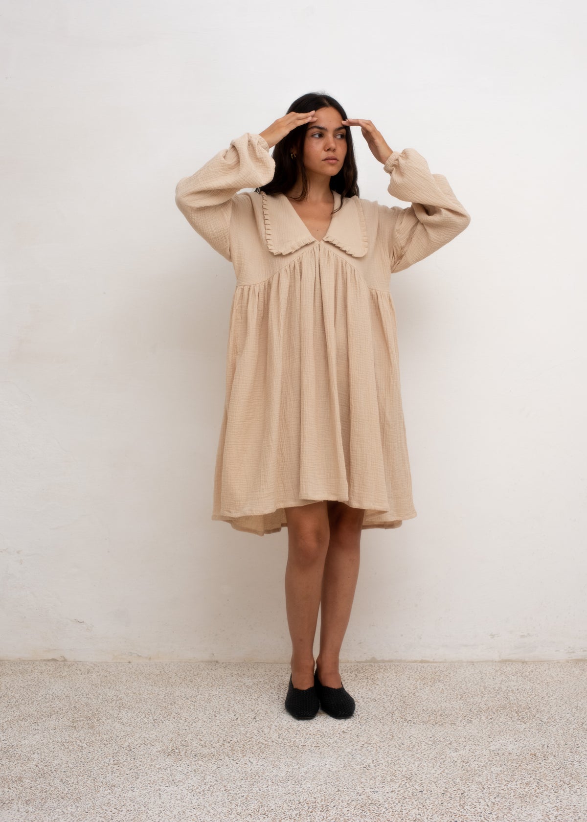 Cécile Midi Dress — Brown Cotton Gauze