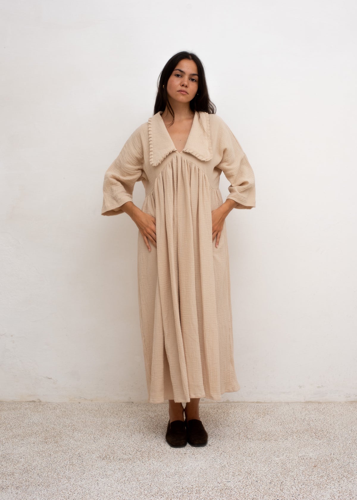Céleste Maxi Dress — Brown Cotton Gauze