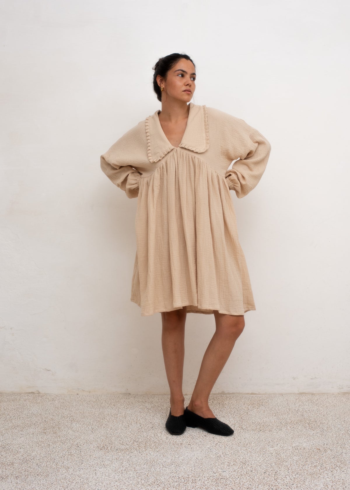 Cécile Midi Dress — Brown Cotton Gauze