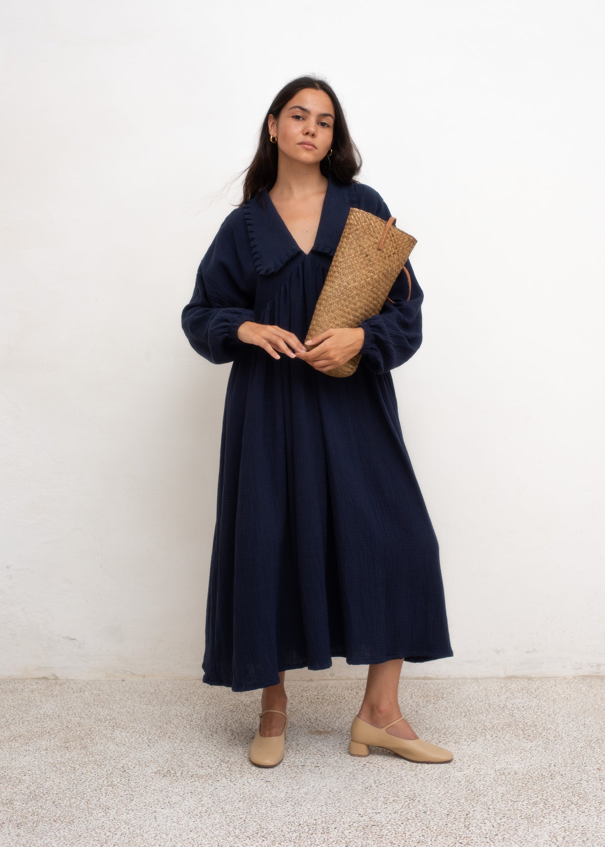 Cécile Maxi Dress — Navy Cotton Gauze