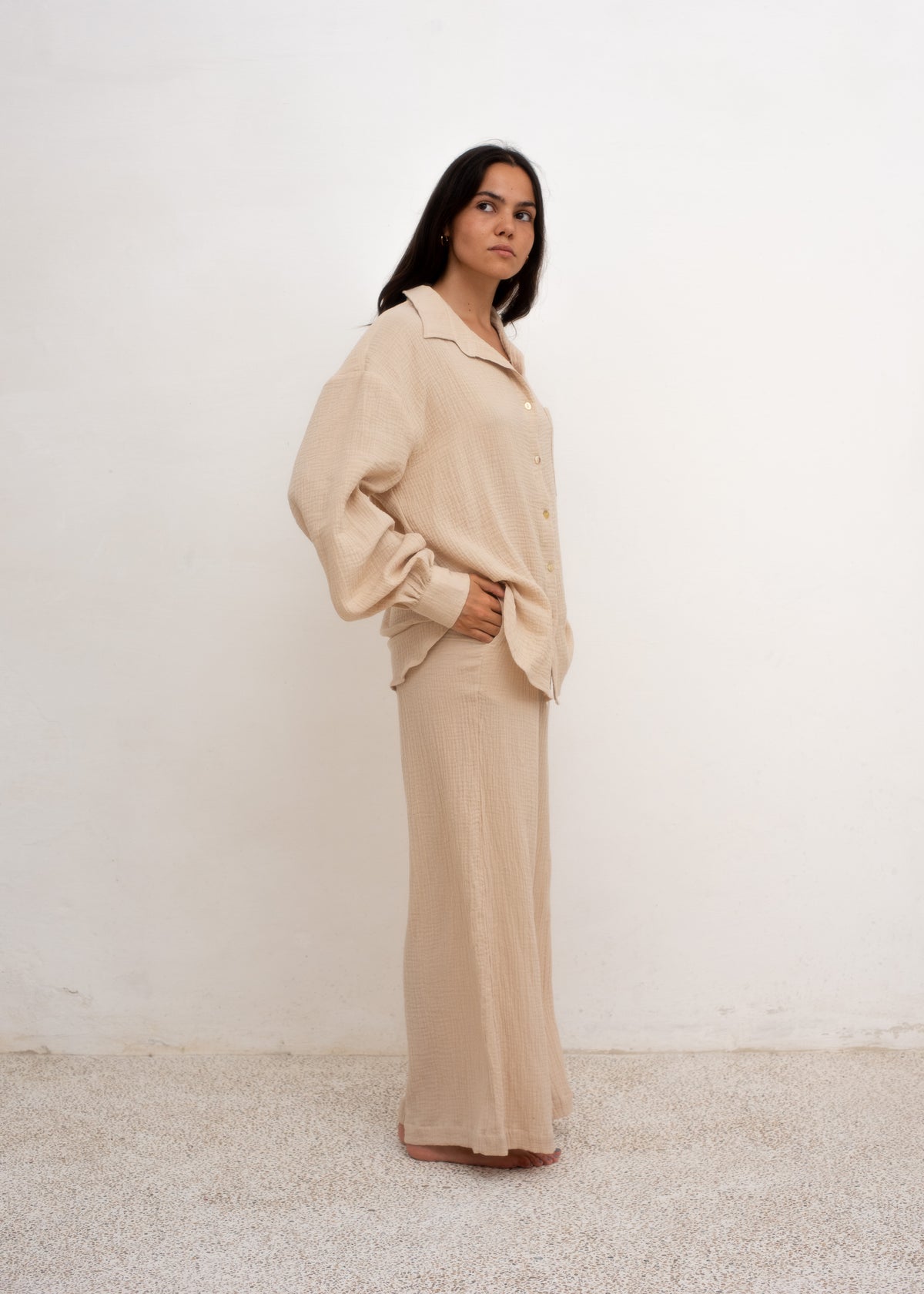 Lea Oversized Sleeve — Brown Cotton Gauze