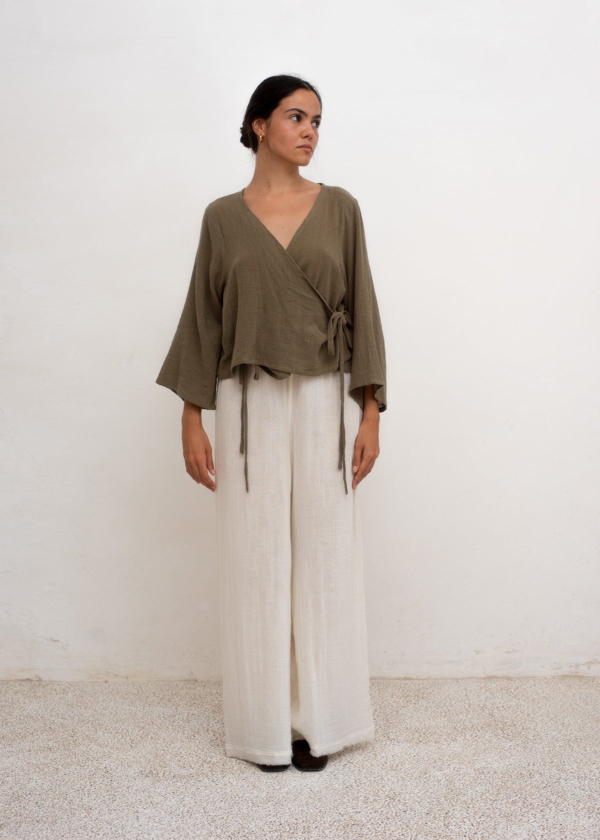Lua Wrap Kimono — Olive Green Cotton