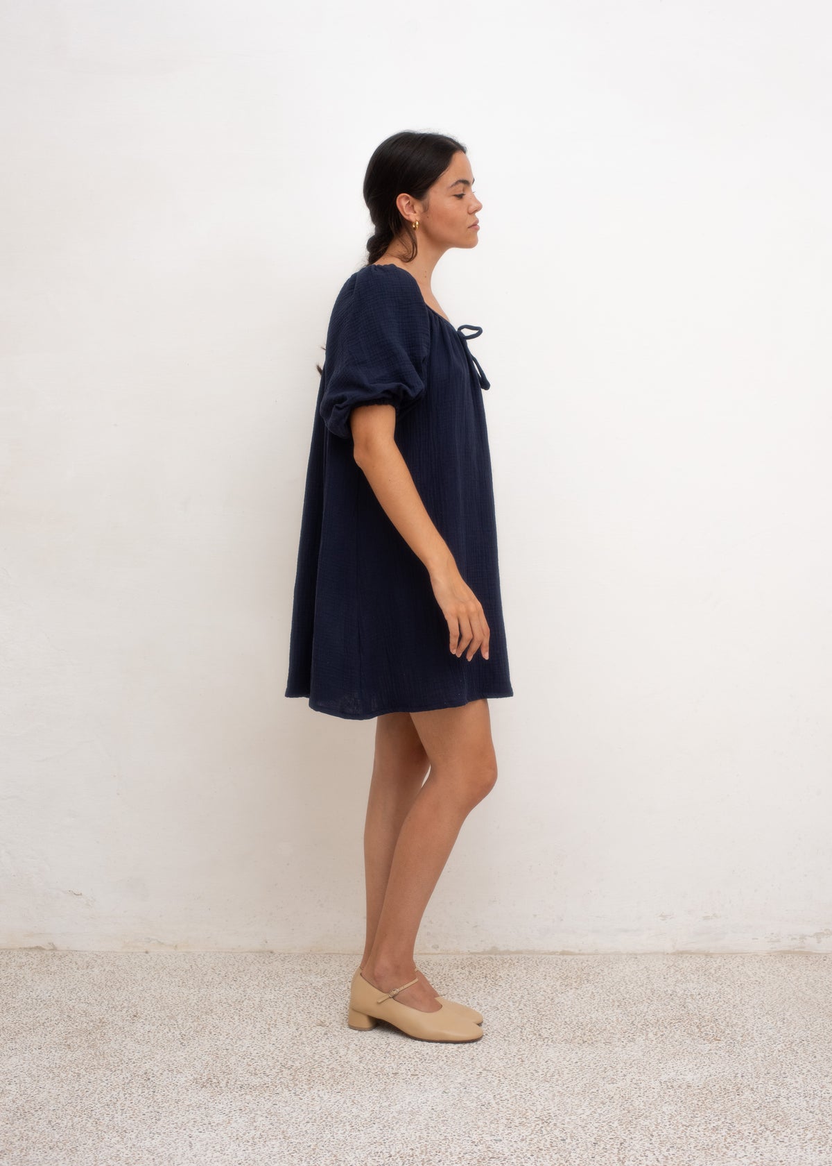Olivia Dress — Navy Cotton Gauze