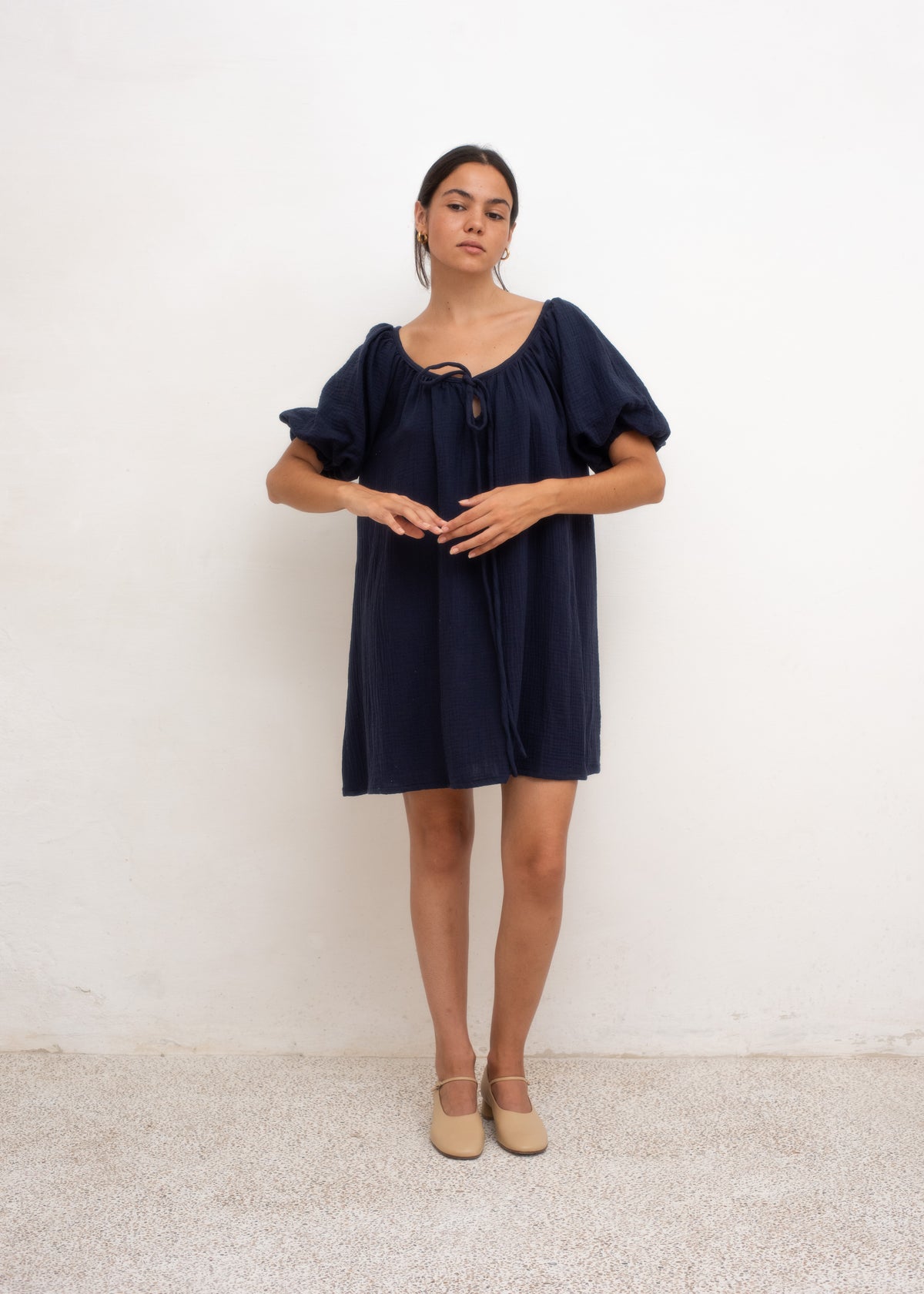 Olivia Dress — Navy Cotton Gauze