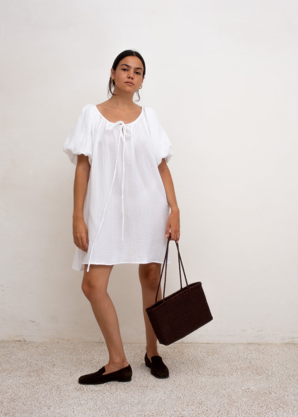Olivia Dress — White Cotton Gauze