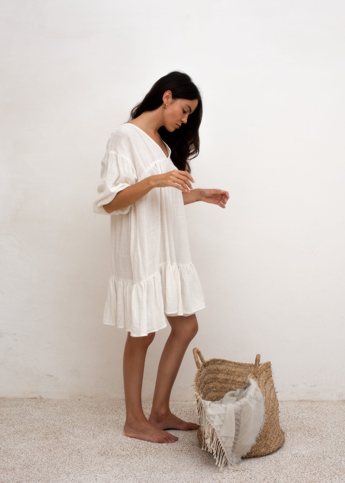 Amelie Dress — Off White Gauze Cotton