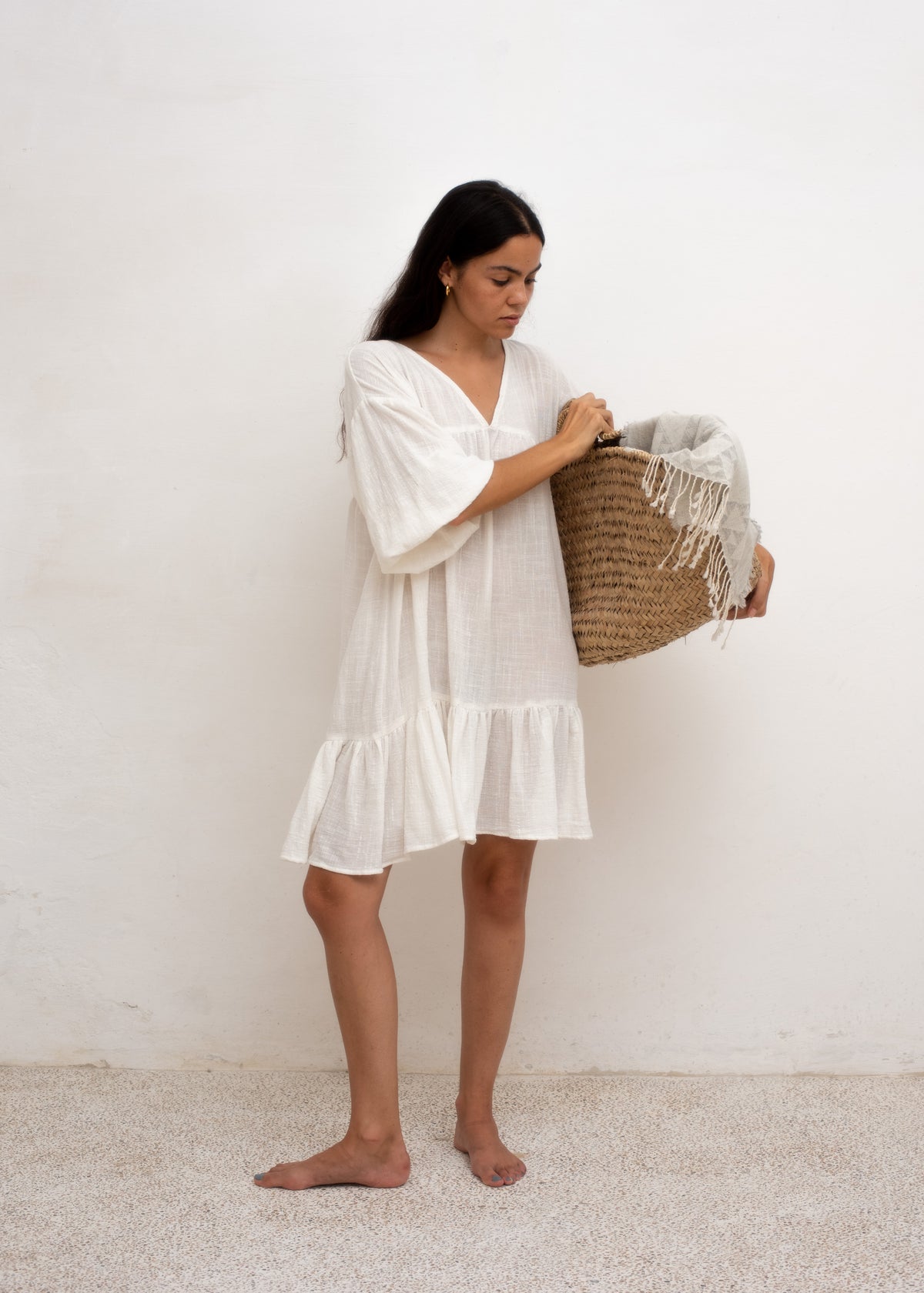 Amelie Dress — Off White Gauze Cotton