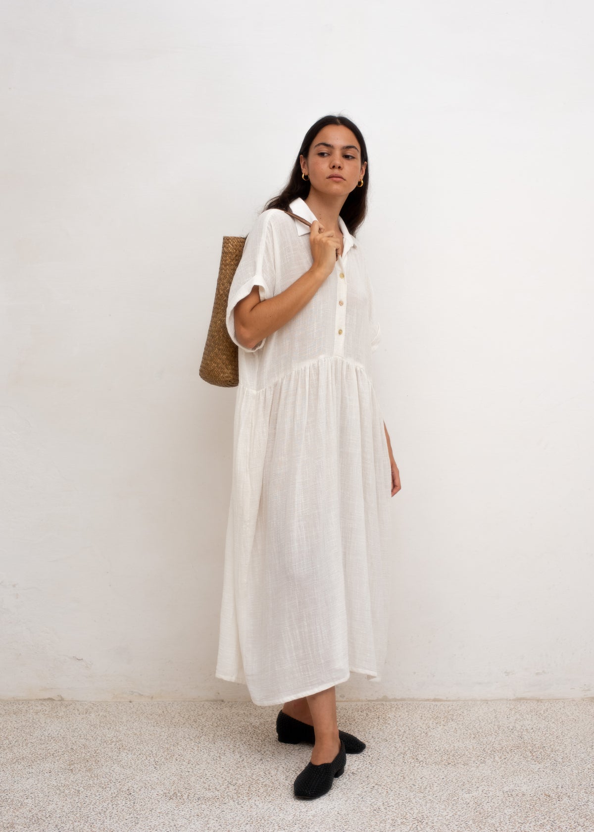 Gabrielle Dress — Off White Linen Muslin