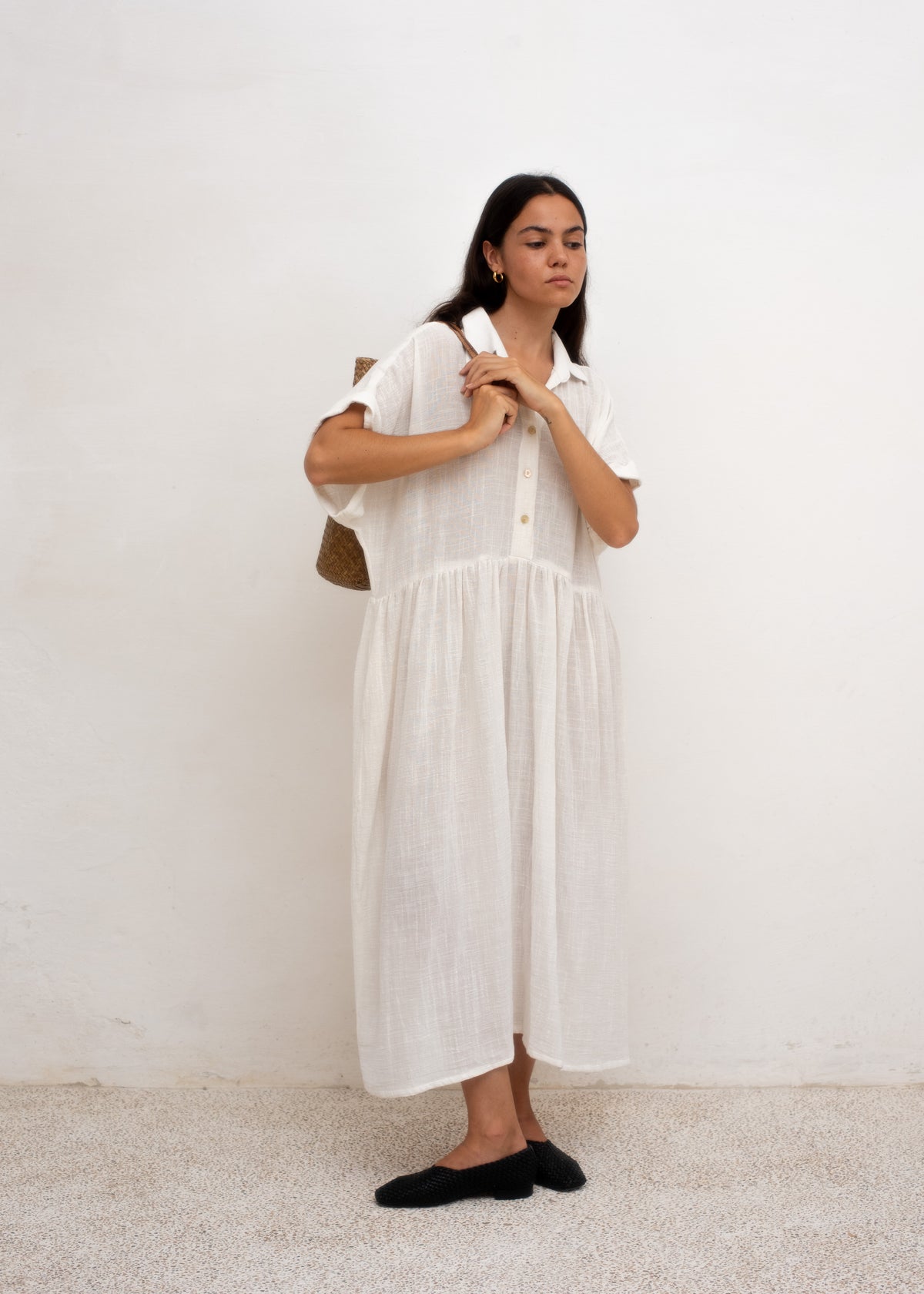 Gabrielle Dress — Off White Linen Muslin