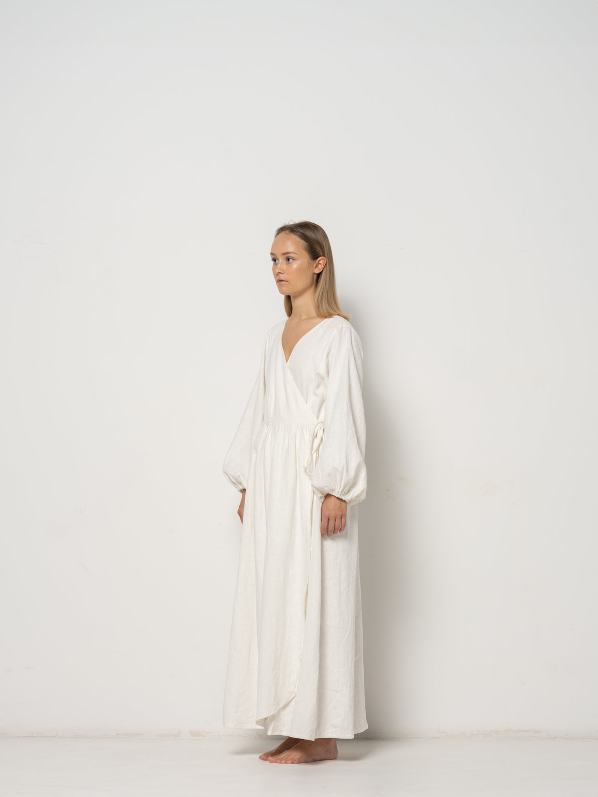 Amadea Wrap Longsleeve Dress - Natural Ramie Cotton
