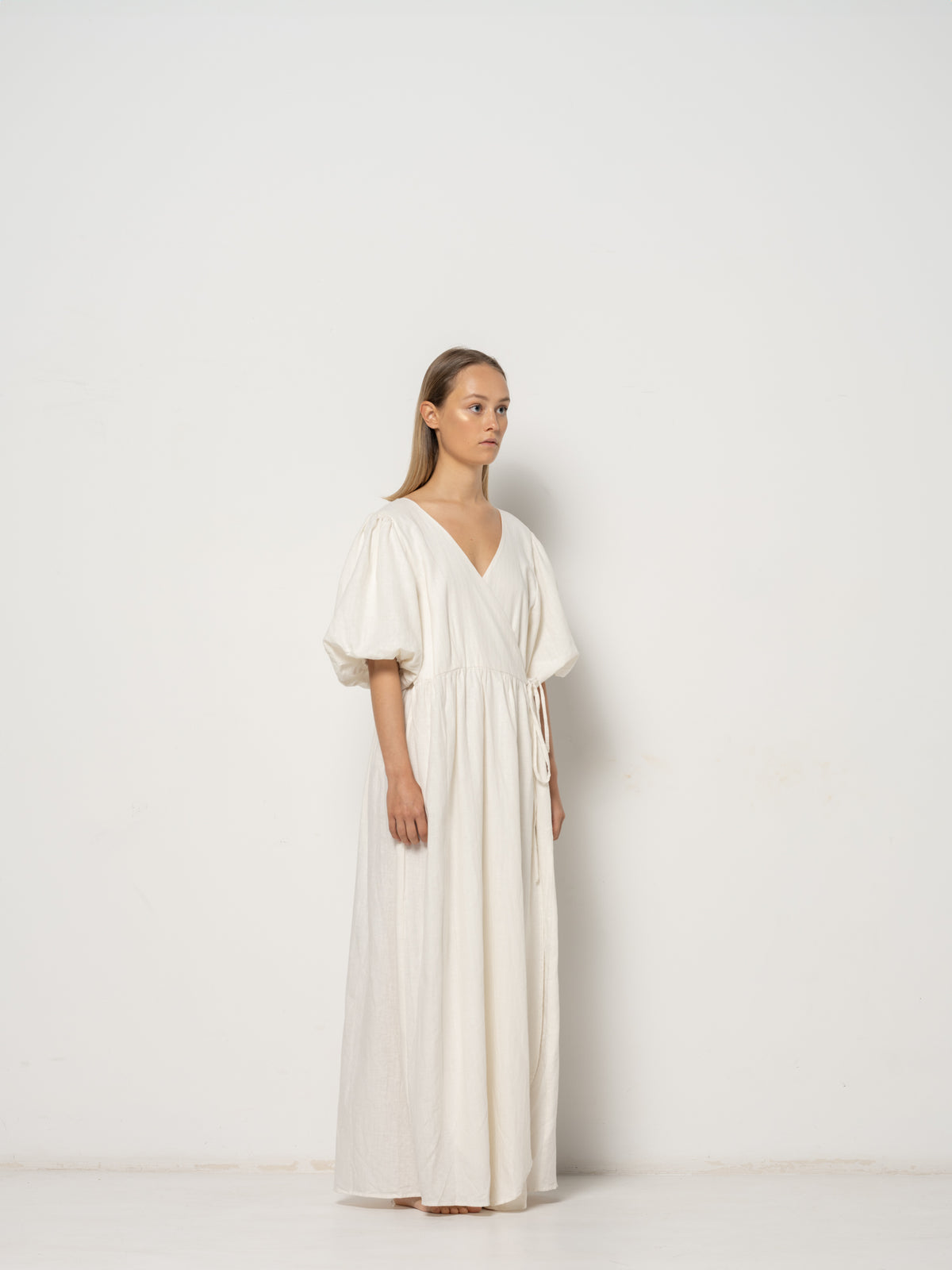 Ida Wrap Puffsleeve Dress - Natural Dye Hemp Organic Cotton
