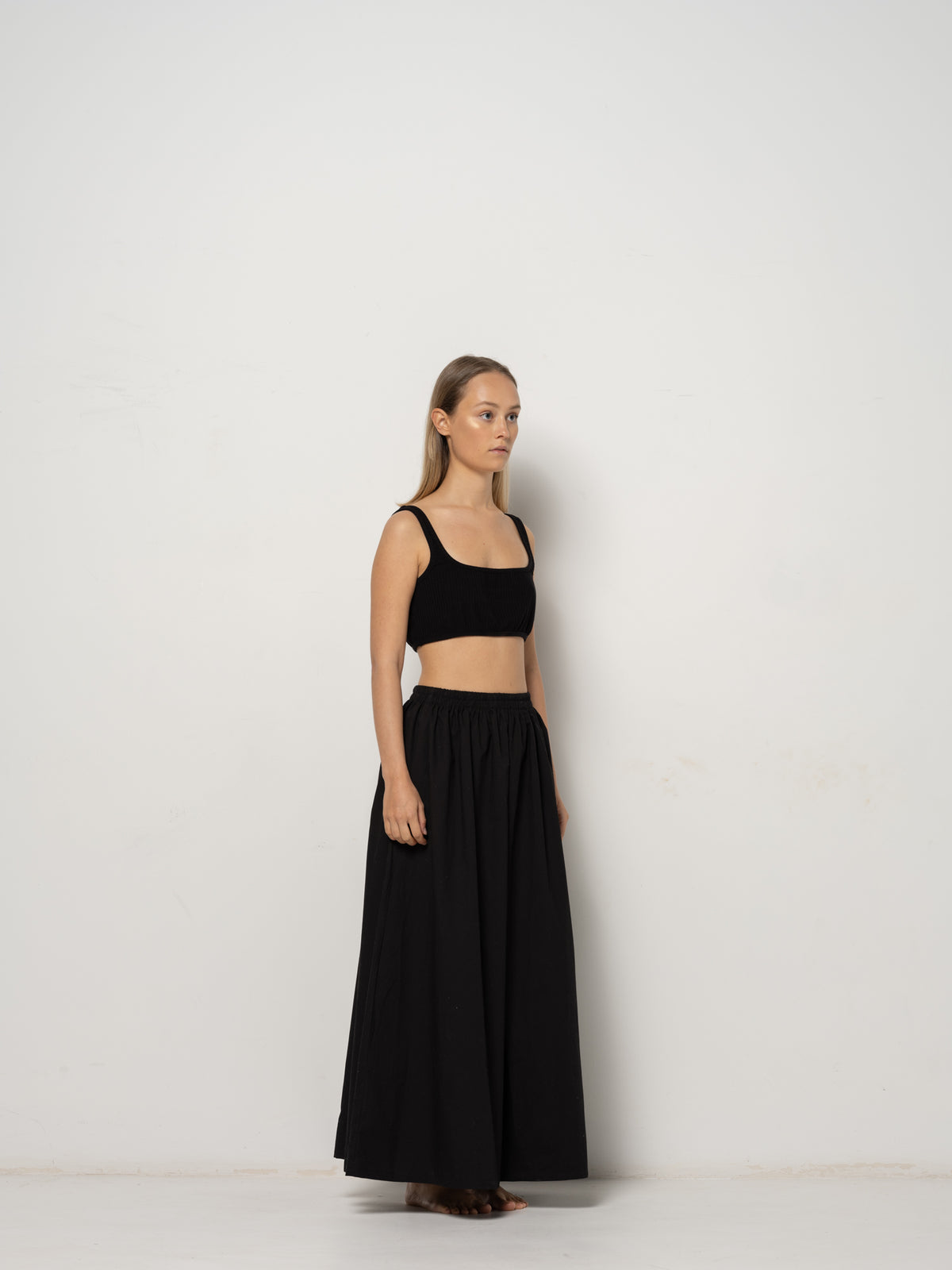 Linea Skirt - Black Cotton Poplin Down Proof